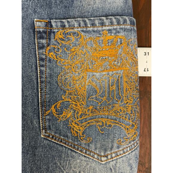 Tupac Makaveli Branded Wide Leg‎ Denim Jeans Blue Fade Y2K Vintage Mens 40x31.5 - Picture 8 of 11